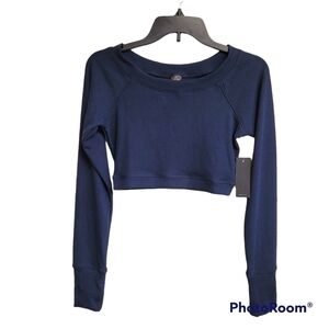AR-33 Navy Blue Long Sleeve Ribbed Crop Top